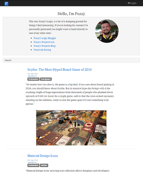Screenshot of the Fuzzys Logic homepage from around 2016
