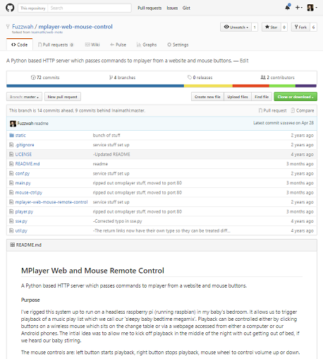 Screenshot of the mplayer web control interface