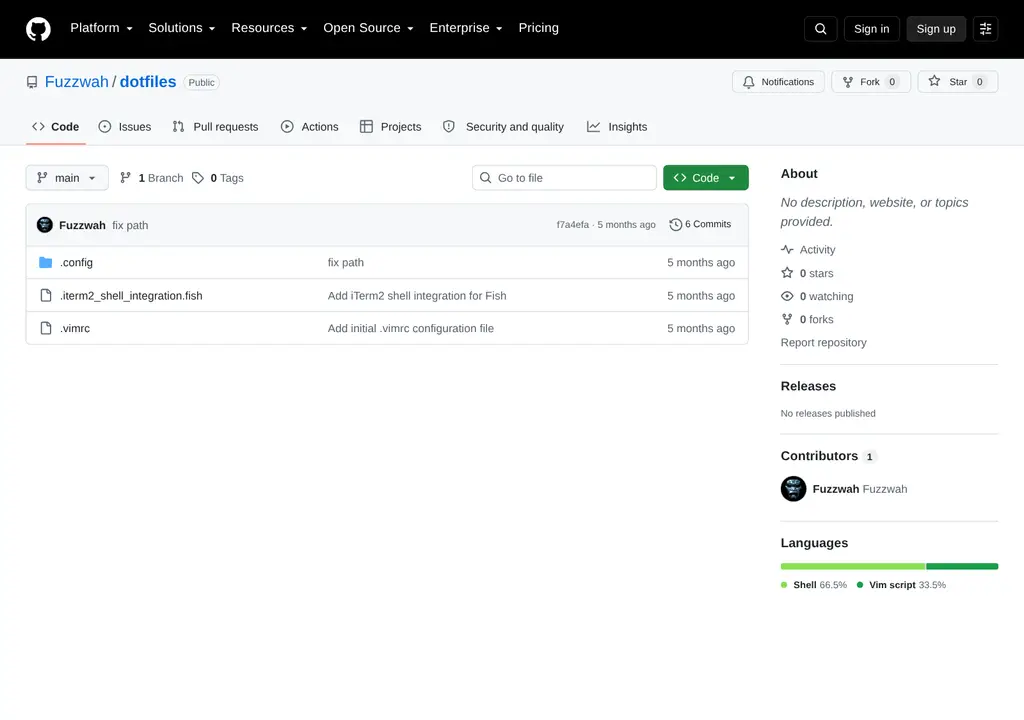 Screenshot of the dotfiles project page
