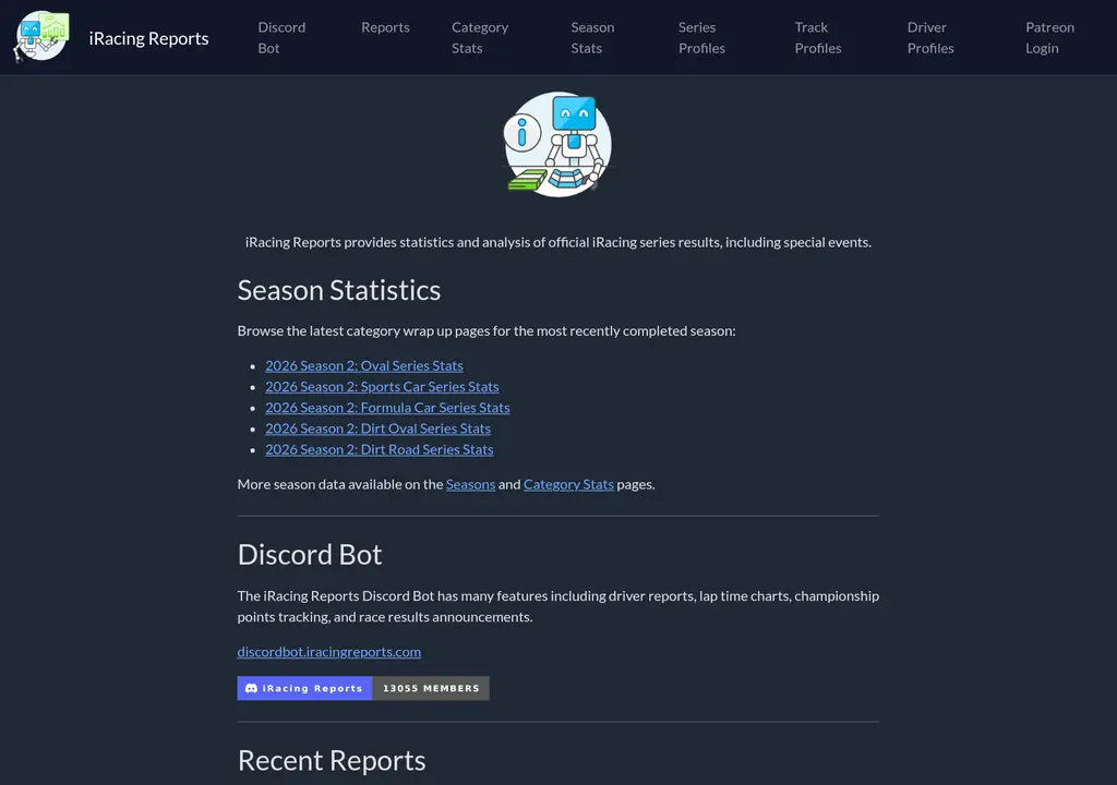 Screenshot of the iRacing Reports web application