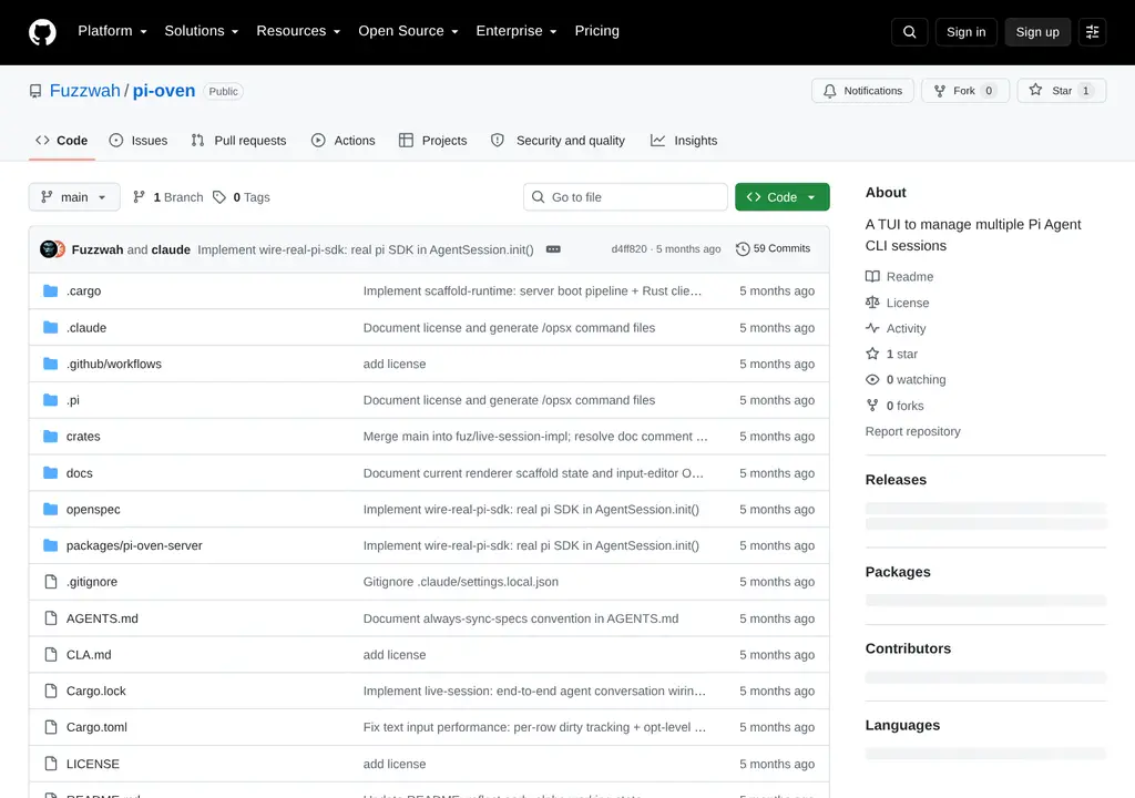 Screenshot of the pi-oven project page