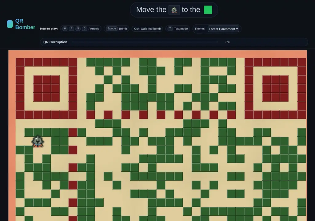 Screenshot of the QR Bomber game captured before its public site went offline