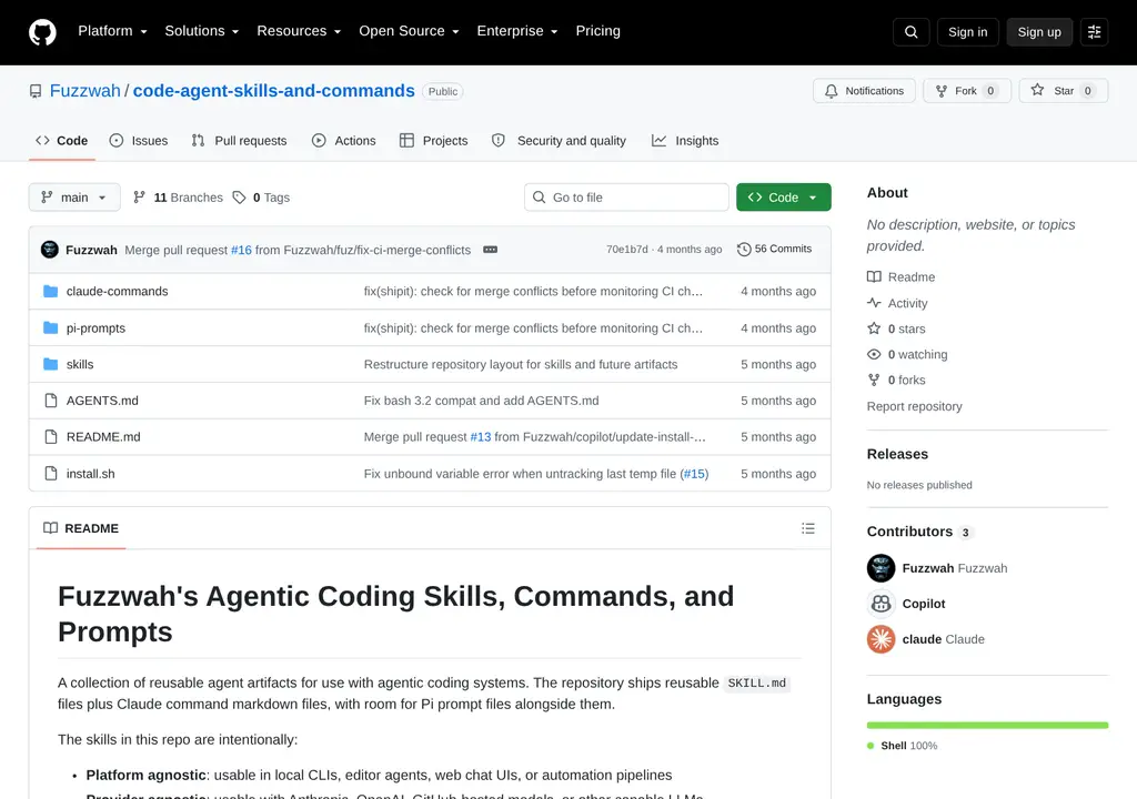 Screenshot of the agentic coding skills project page