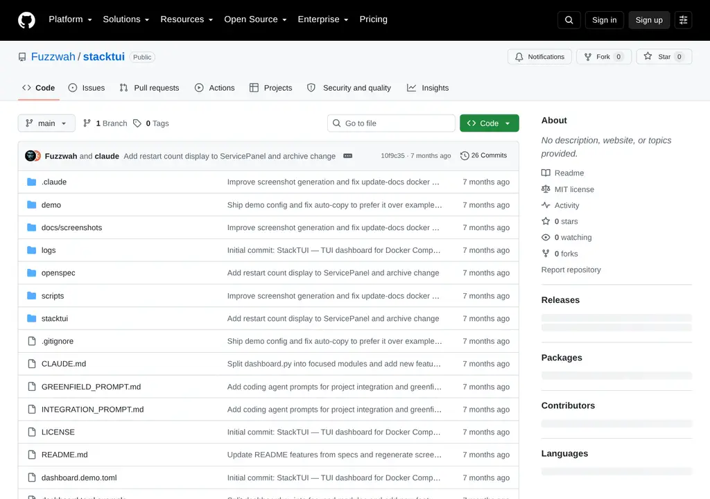 Screenshot of the StackTUI project page